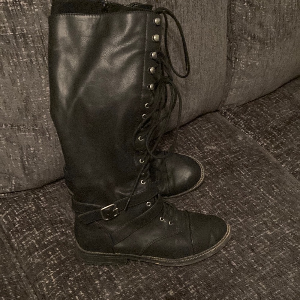 Leather knee hi lace up Boots